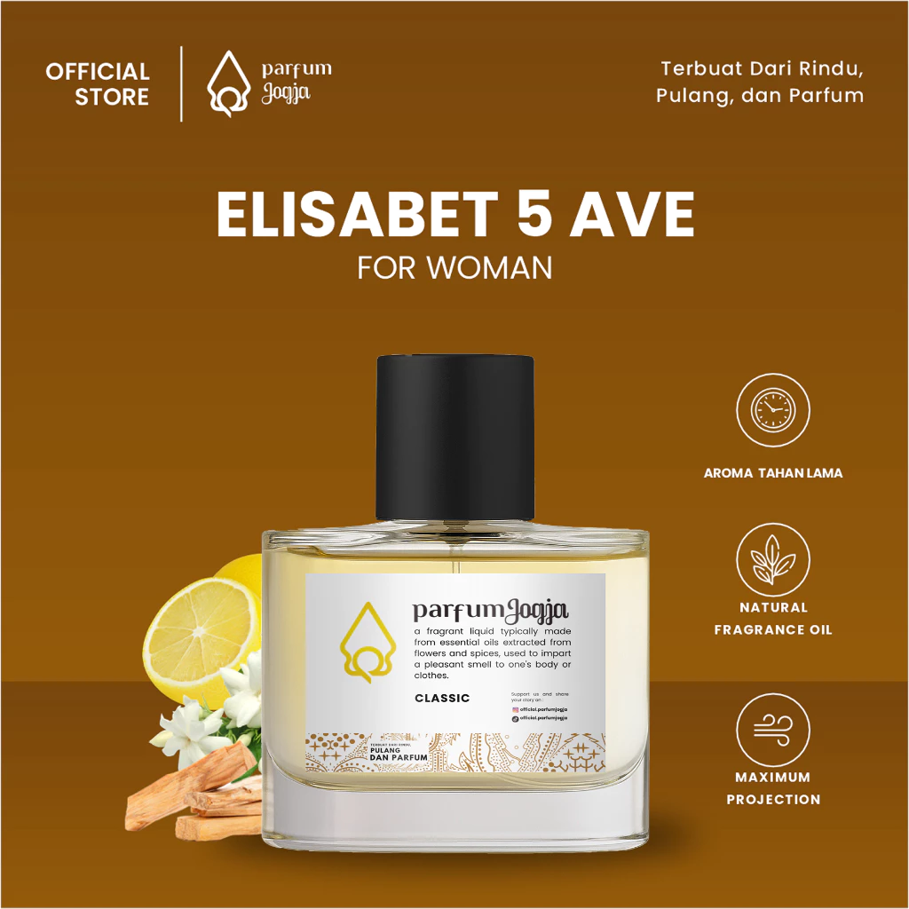 Parfum Jogja Malioboro - ELISABET 5 AVE - Classic- EDP - Aroma Vanilla & Woody - Parfum Jogja